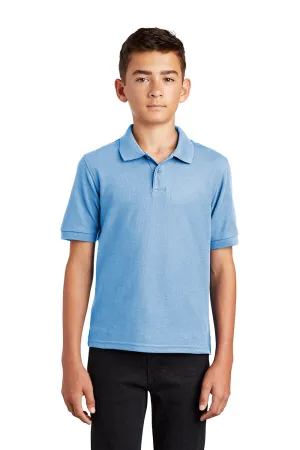 Port Authority Youth Silk Touch Wrinkle Resistant Short Sleeve Polo Shirt - Light Blue
