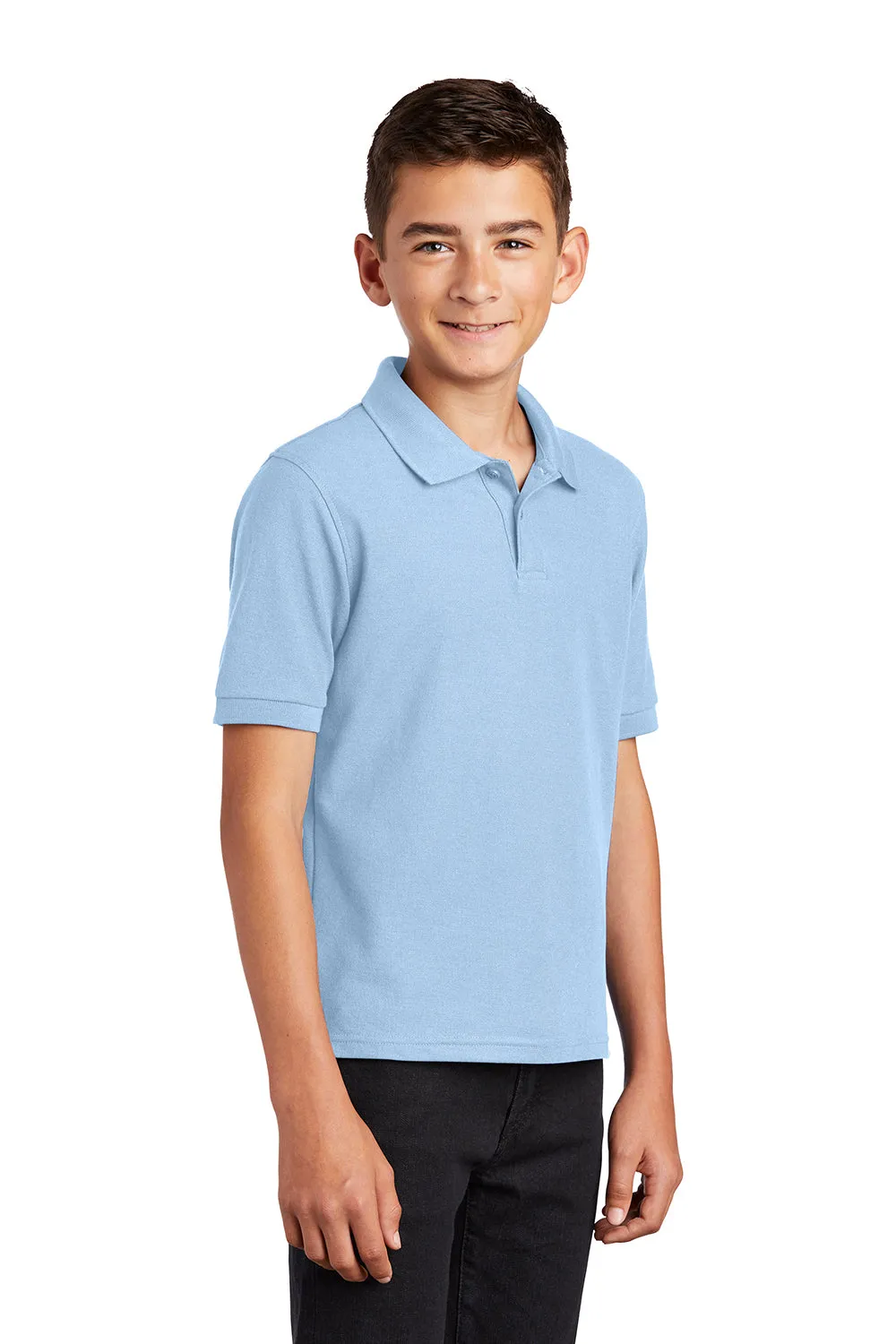Port Authority Youth Silk Touch Wrinkle Resistant Short Sleeve Polo Shirt - Light Blue