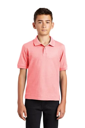 Port Authority Youth Silk Touch Wrinkle Resistant Short Sleeve Polo Shirt - Light Pink