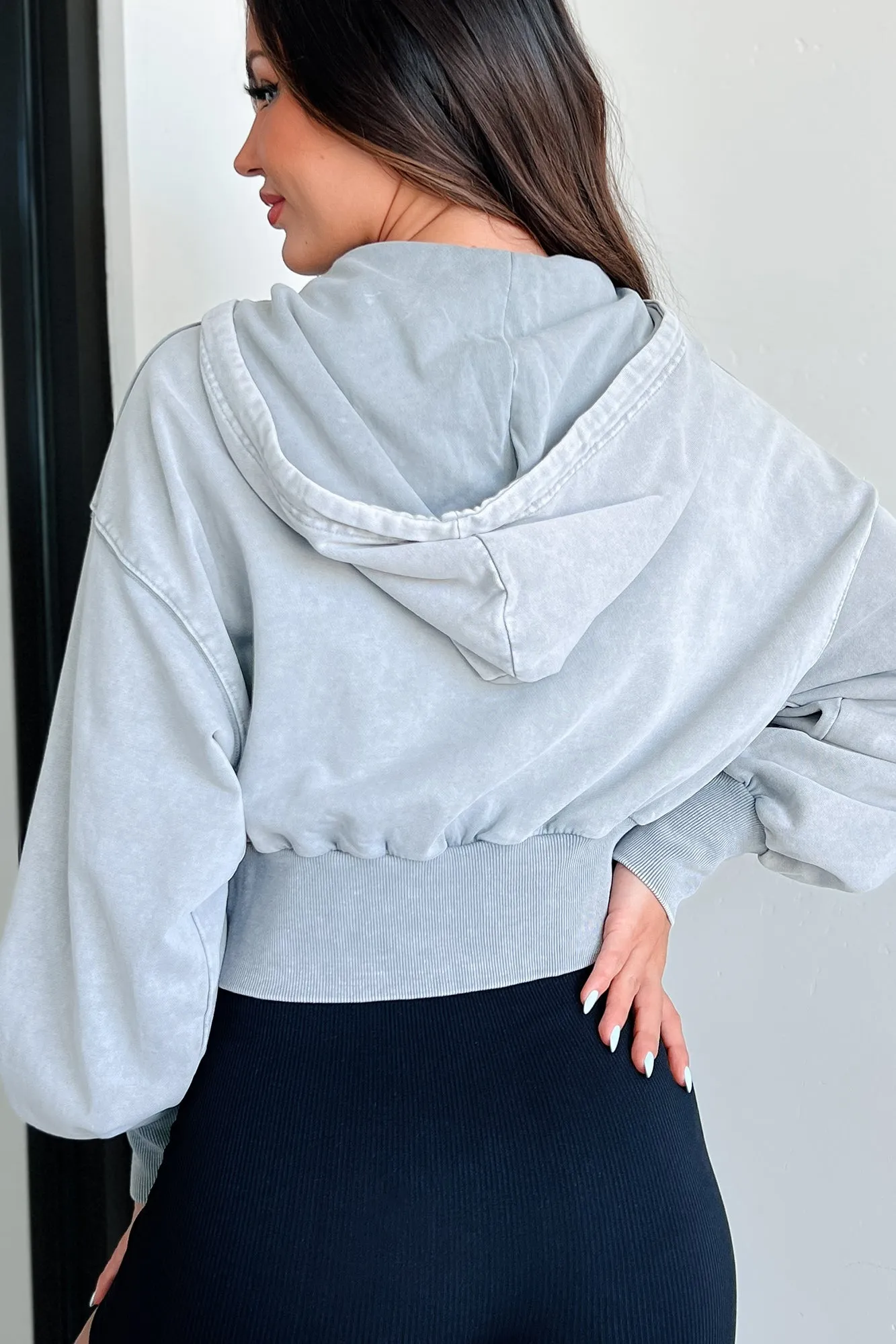 Pretty Chill Mineral Wash Zip-Up Hoodie (Grey)