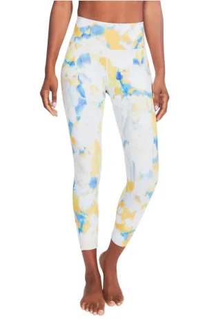 Printed Folded Waistband High Rise Leggings In Mellow Yellow