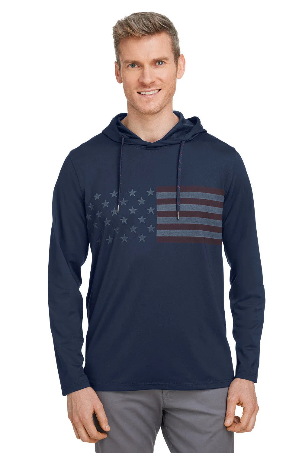 Puma Mens Volition Moisture Wicking Striped Hooded Sweatshirt Hoodie w/ Pocket - Navy Blue