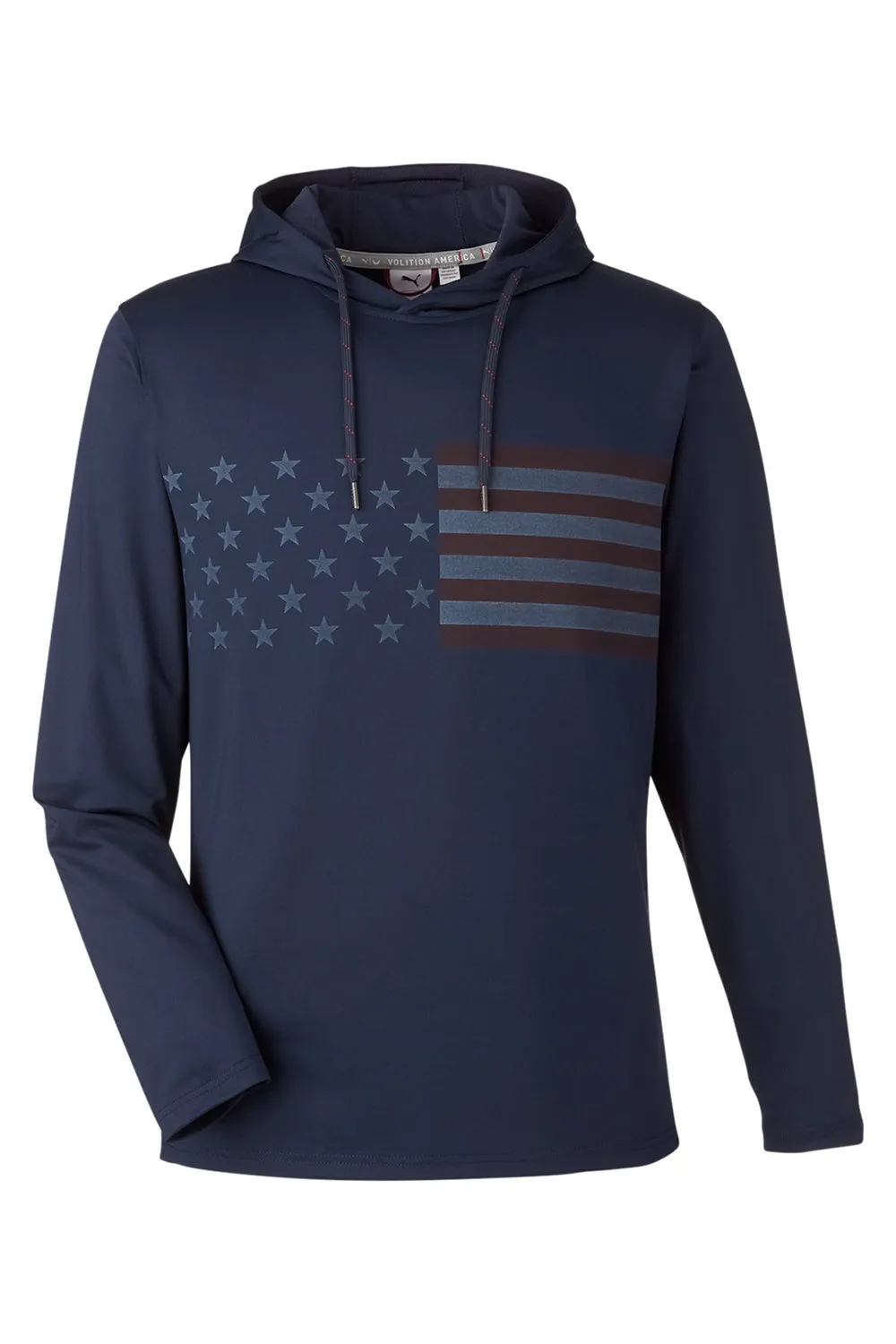 Puma Mens Volition Moisture Wicking Striped Hooded Sweatshirt Hoodie w/ Pocket - Navy Blue