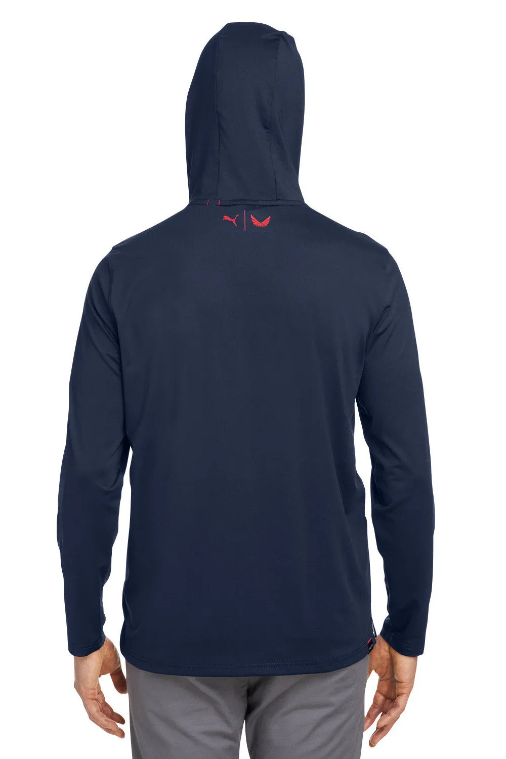 Puma Mens Volition Moisture Wicking Striped Hooded Sweatshirt Hoodie w/ Pocket - Navy Blue