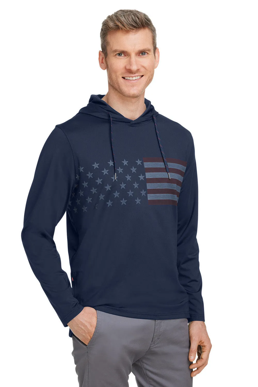 Puma Mens Volition Moisture Wicking Striped Hooded Sweatshirt Hoodie w/ Pocket - Navy Blue