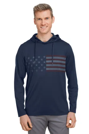 Puma Mens Volition Moisture Wicking Striped Hooded Sweatshirt Hoodie w/ Pocket - Navy Blue