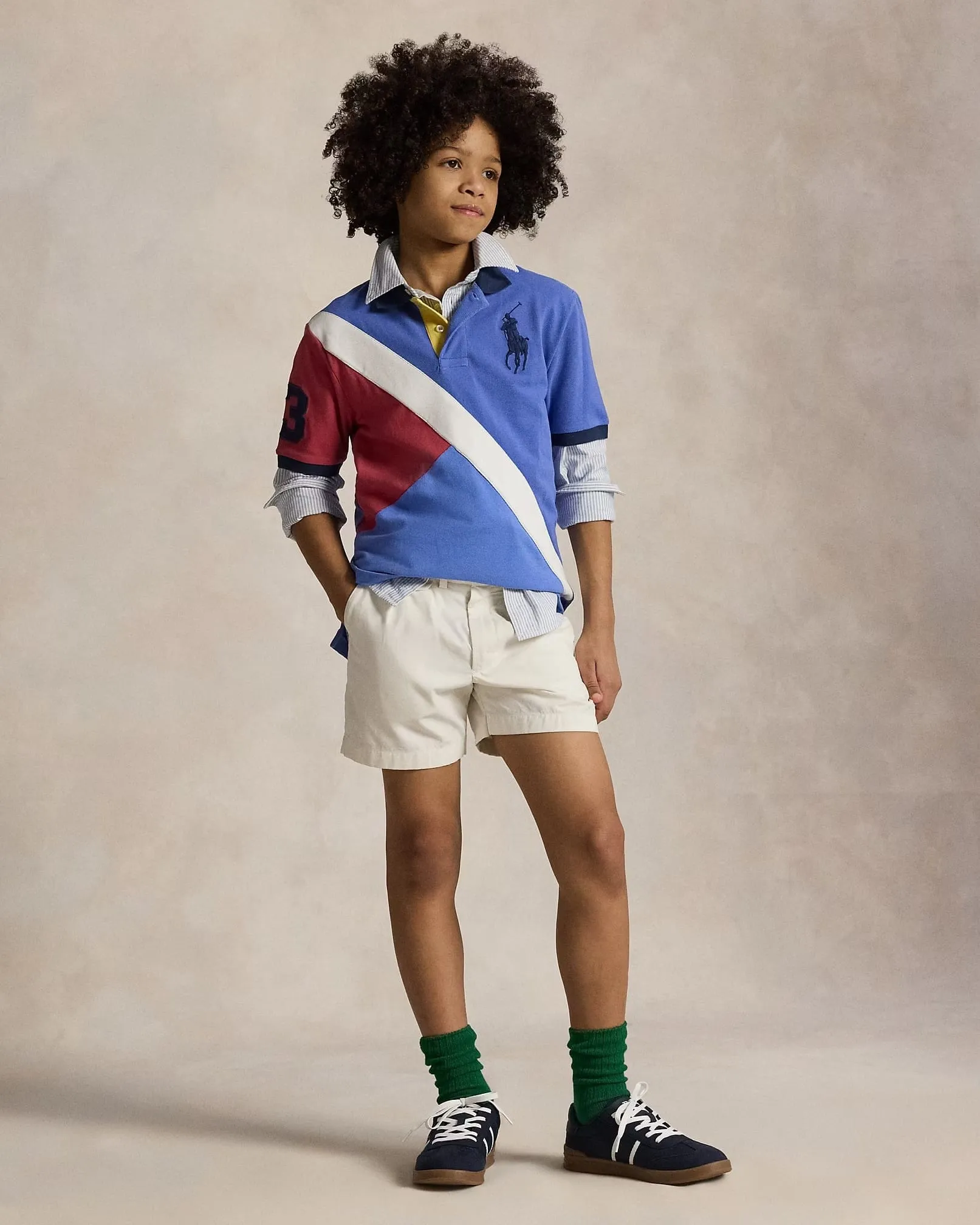 Ralph Lauren Boys Diagonal Stripe Polo Shirt in Blue