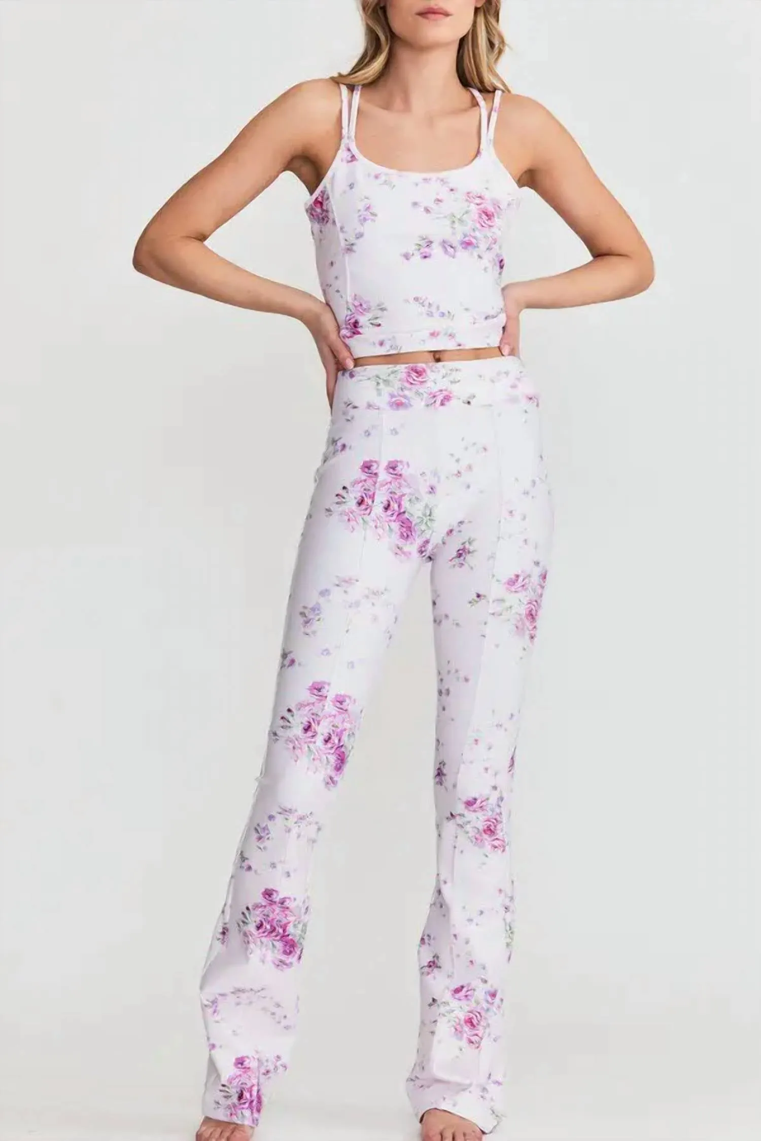 Reed Floral Flare Leggings In Magenta Glow