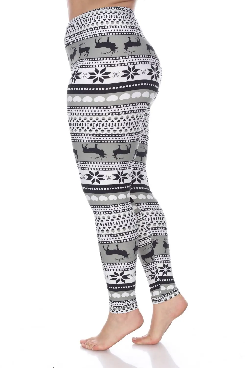 Reindeers Printed Leggings - Plus In Grey / White