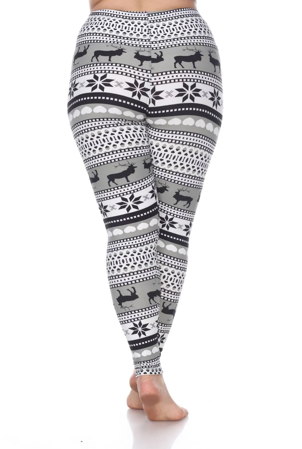 Reindeers Printed Leggings - Plus In Grey / White