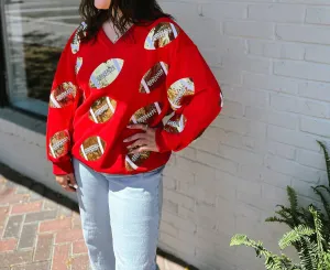 Rhinestone Lace Football Sweatshirt In Red