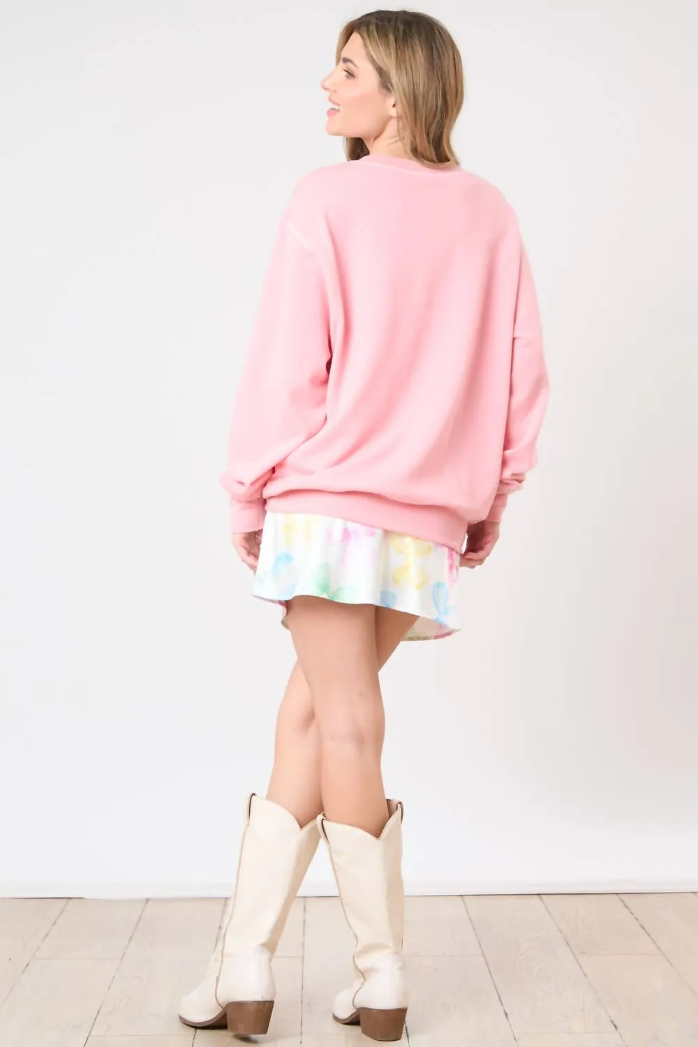 Ribbon Graphic Print Sweatshirt In Coral Pink