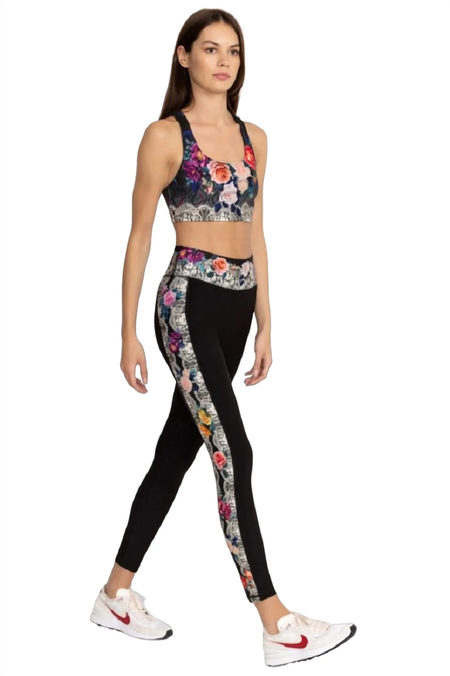 Rose Lace Bee Active Legging In Black Multi
