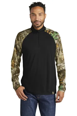 Russell Outdoors Mens Realtree Colorblock Moisture Wicking 1/4 Zip Sweatshirt - Black/Realtree Edge Camo