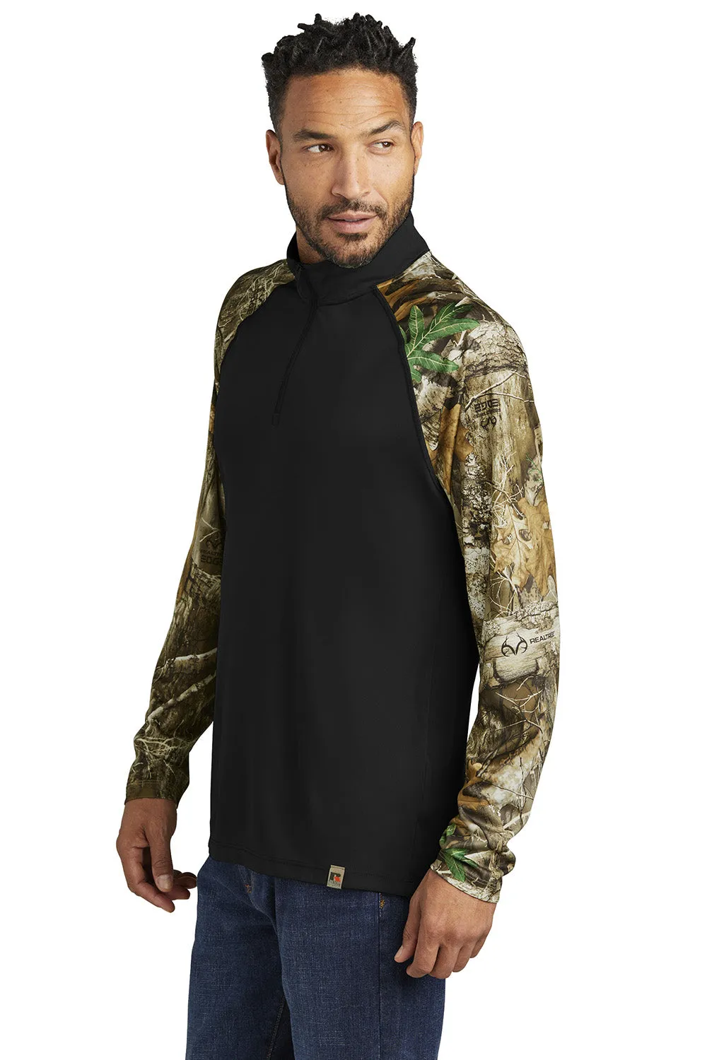 Russell Outdoors Mens Realtree Colorblock Moisture Wicking 1/4 Zip Sweatshirt - Black/Realtree Edge Camo