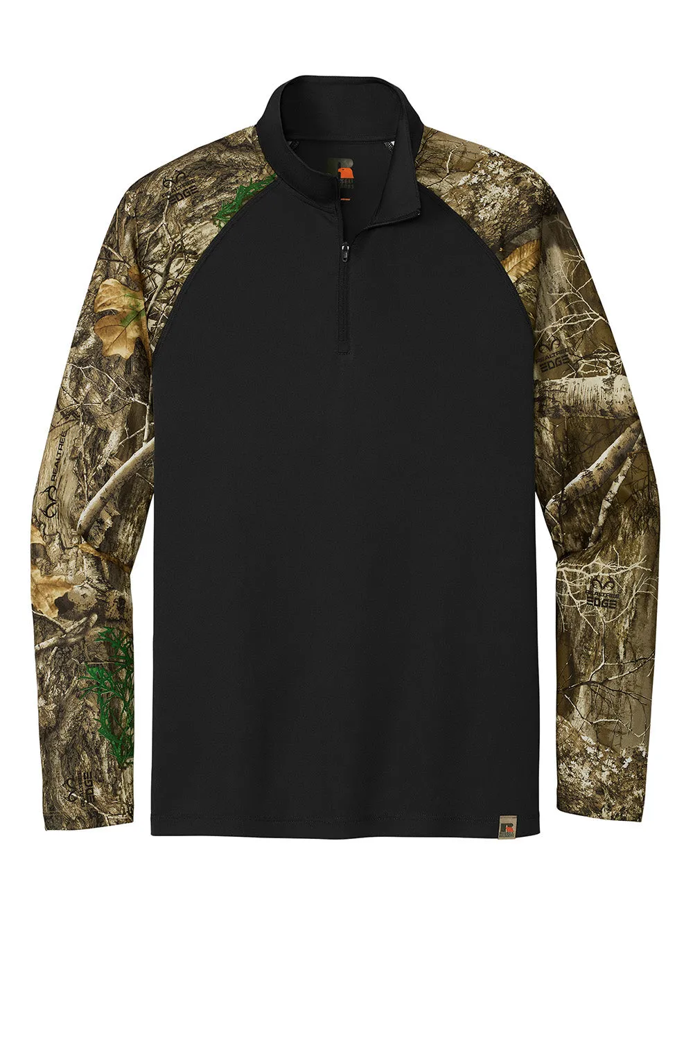 Russell Outdoors Mens Realtree Colorblock Moisture Wicking 1/4 Zip Sweatshirt - Black/Realtree Edge Camo