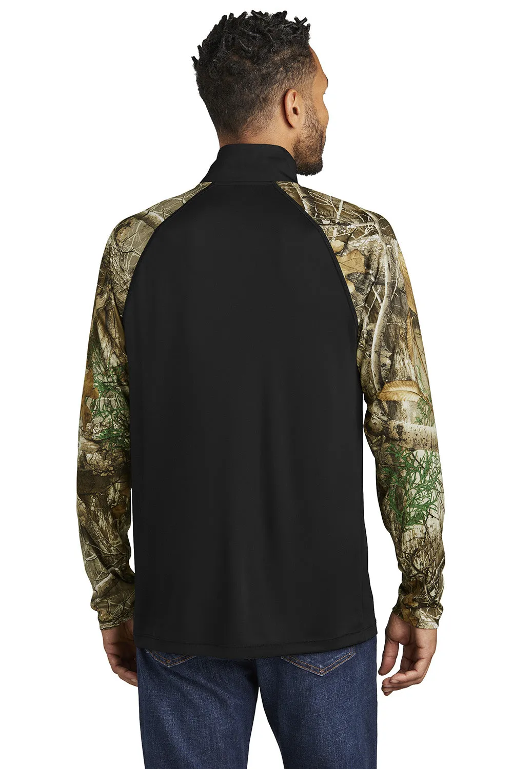 Russell Outdoors Mens Realtree Colorblock Moisture Wicking 1/4 Zip Sweatshirt - Black/Realtree Edge Camo