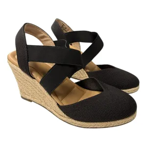 Sandals Heels Wedge By Kelly And Katie In Black & Tan, Size:7