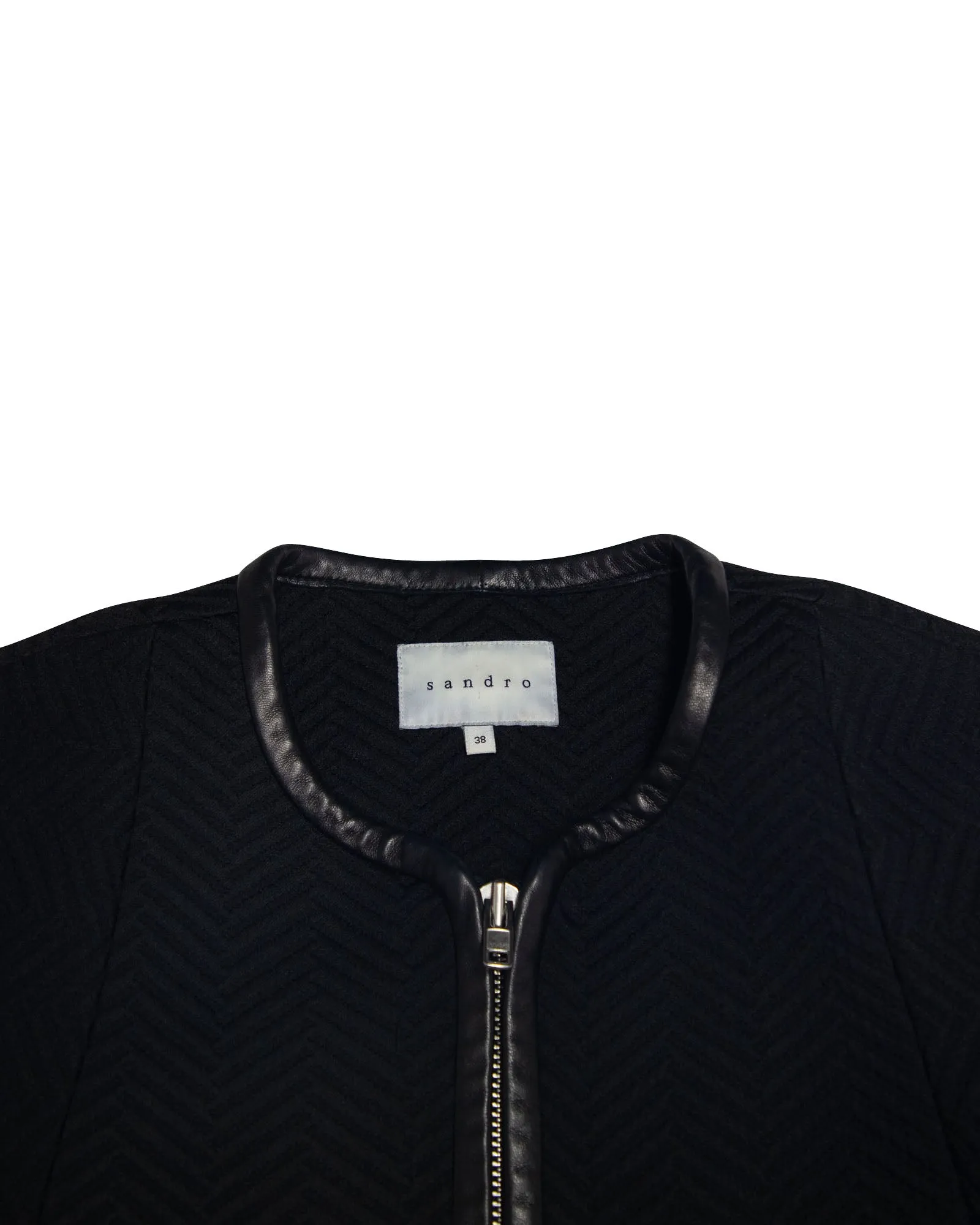 Sandro Paris Jacket with Leather Cuffs in Black Polyester