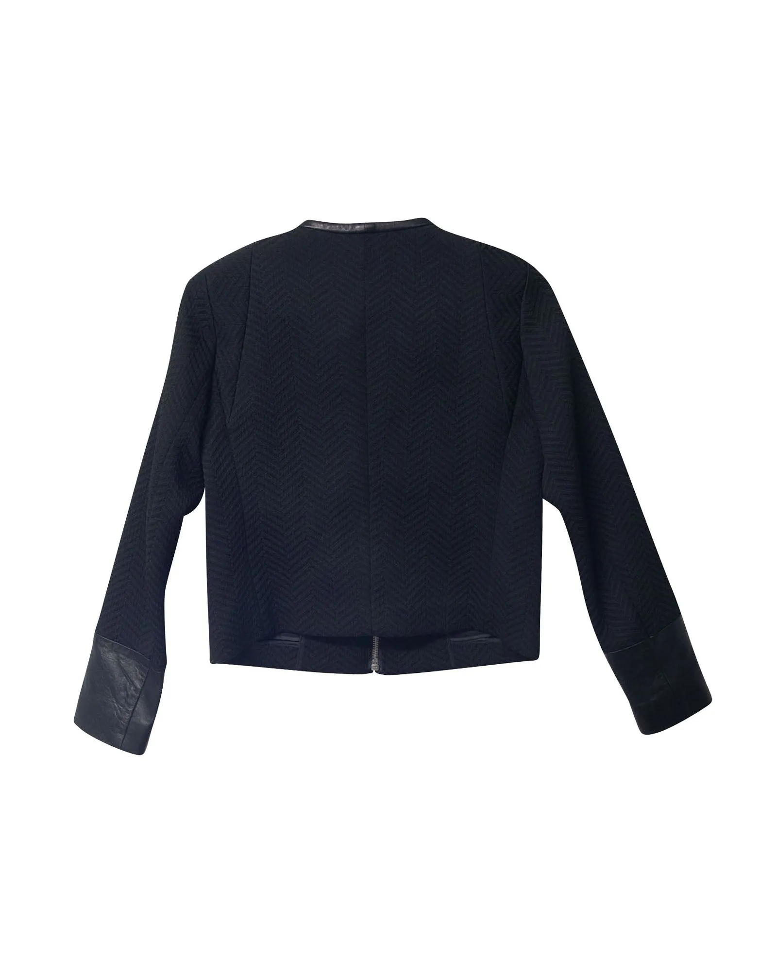Sandro Paris Jacket with Leather Cuffs in Black Polyester