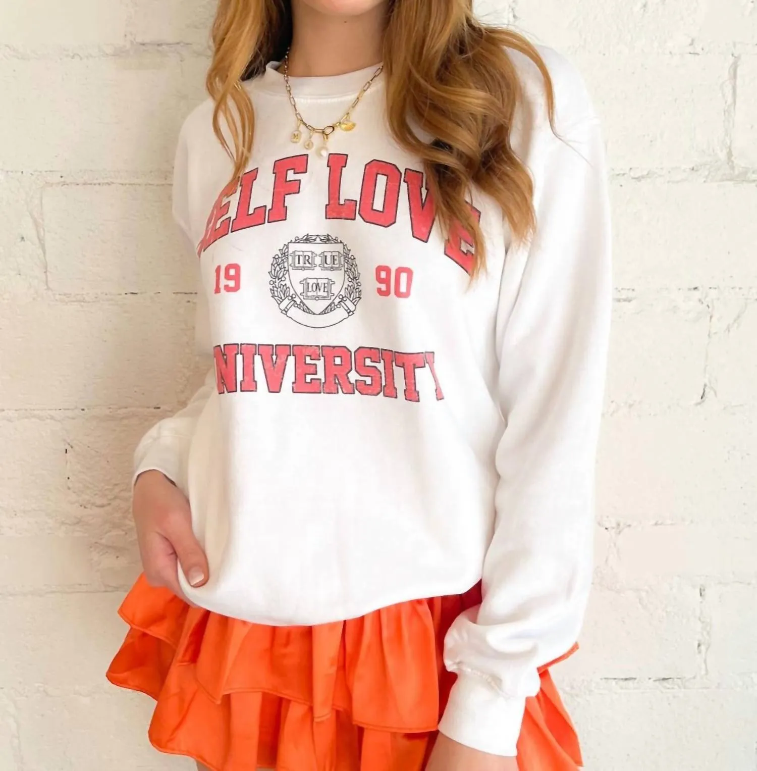 Self Love University Graphic Sweatshirt In White