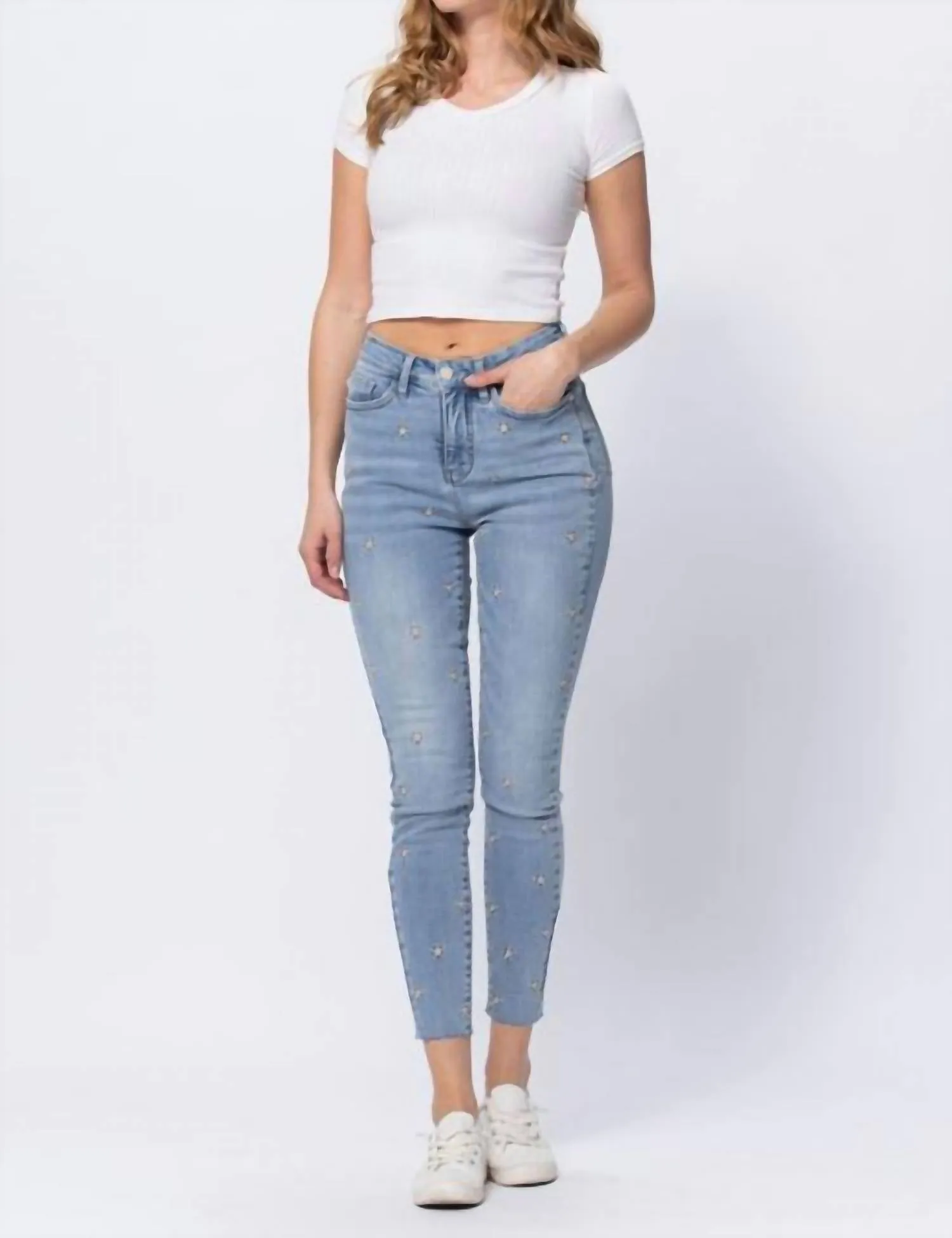 Skinny Embroidered Stars Hw Straight In Blue