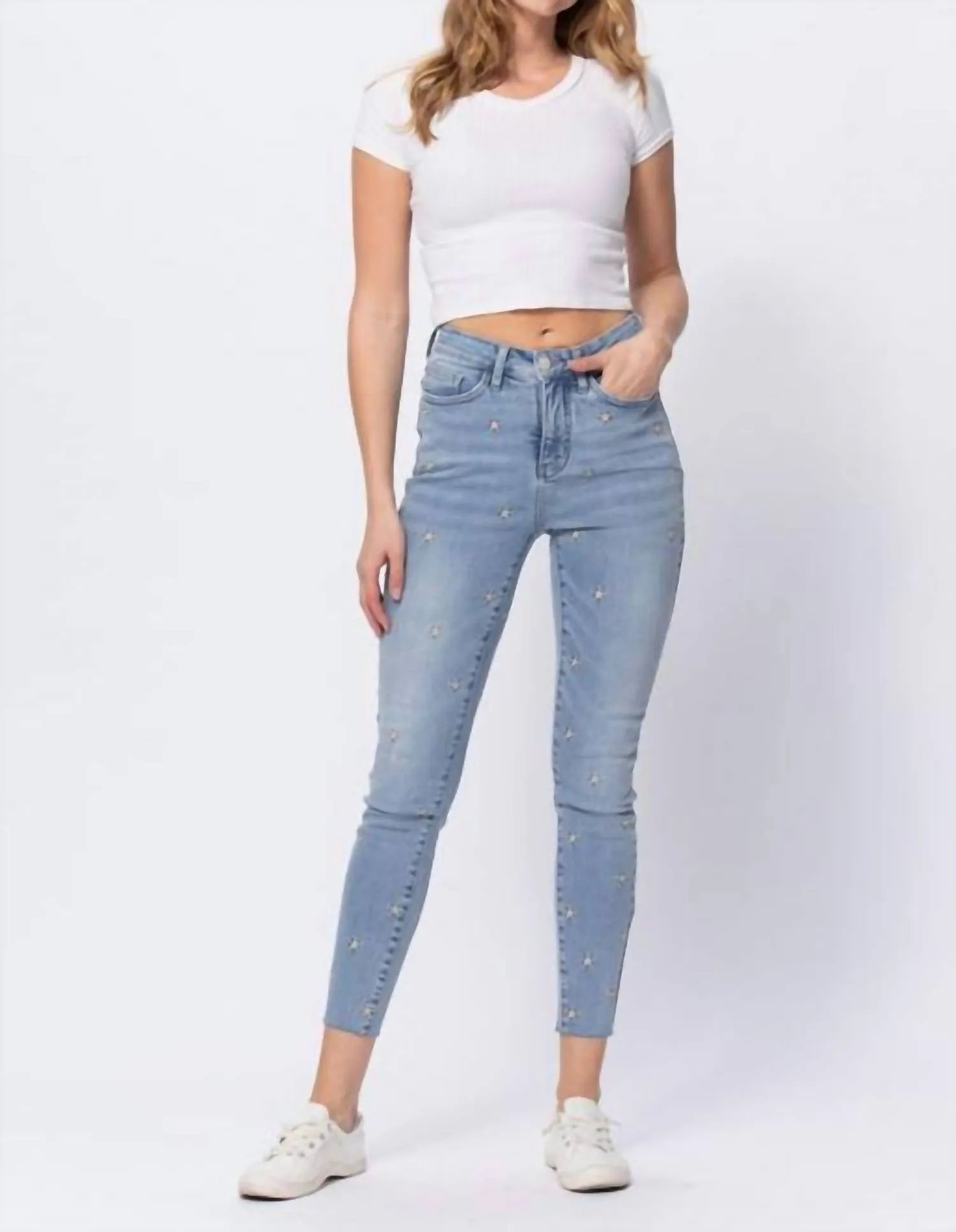 Skinny Embroidered Stars Hw Straight In Blue