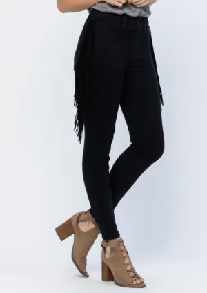 Skinny Jegging With Fringe In Black