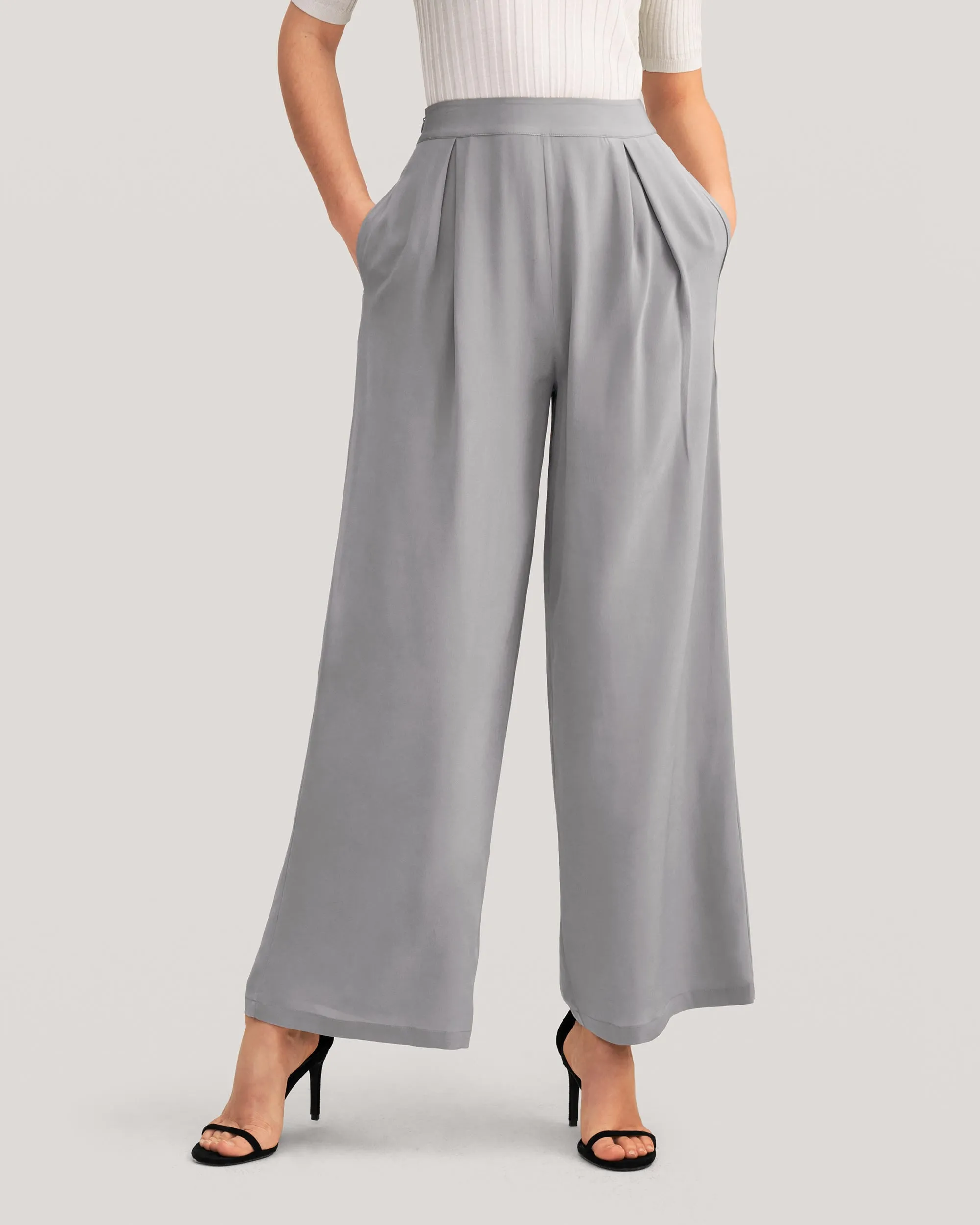 Smooth Silk Wide Leg Cropped Pants Classy