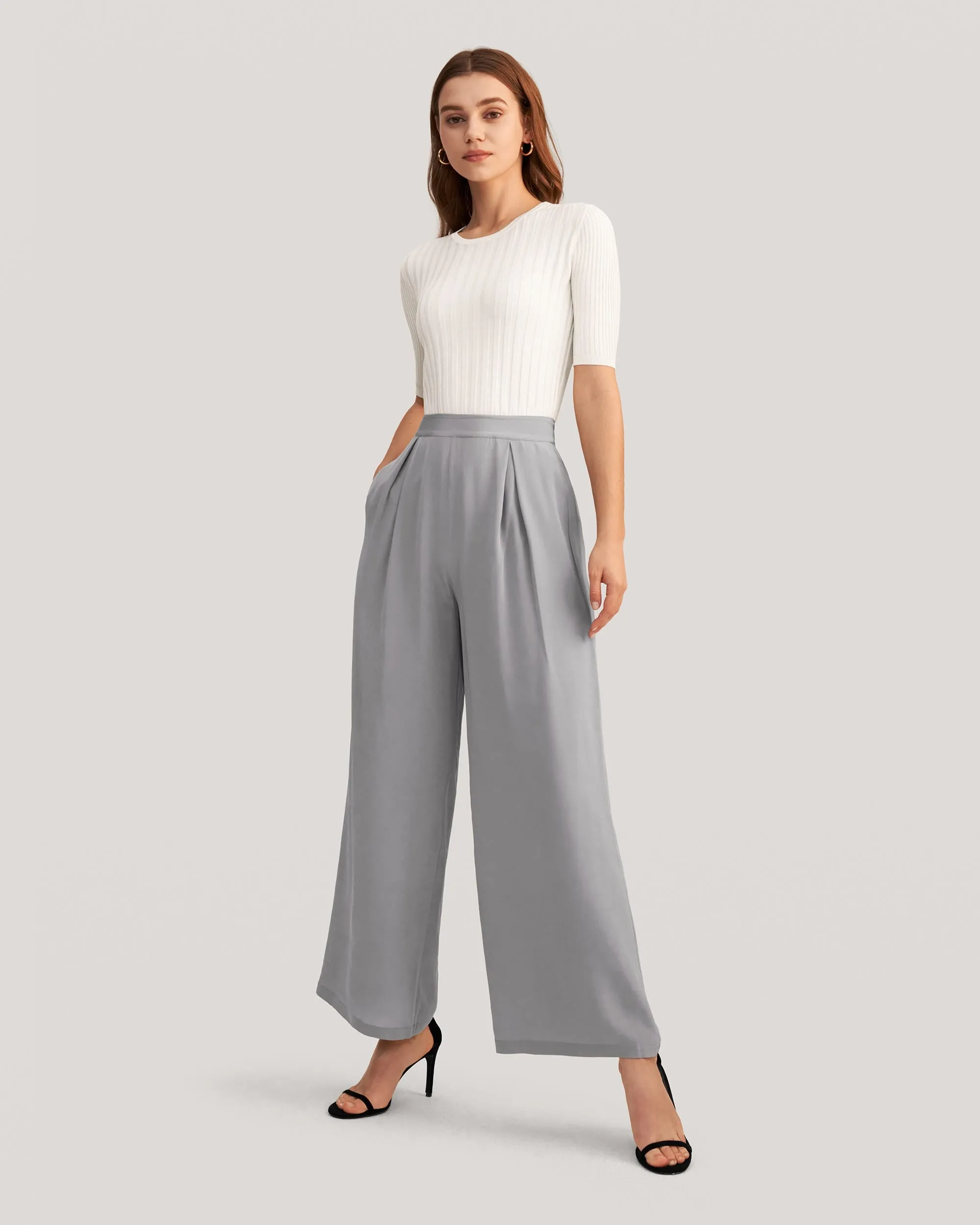 Smooth Silk Wide Leg Cropped Pants Classy