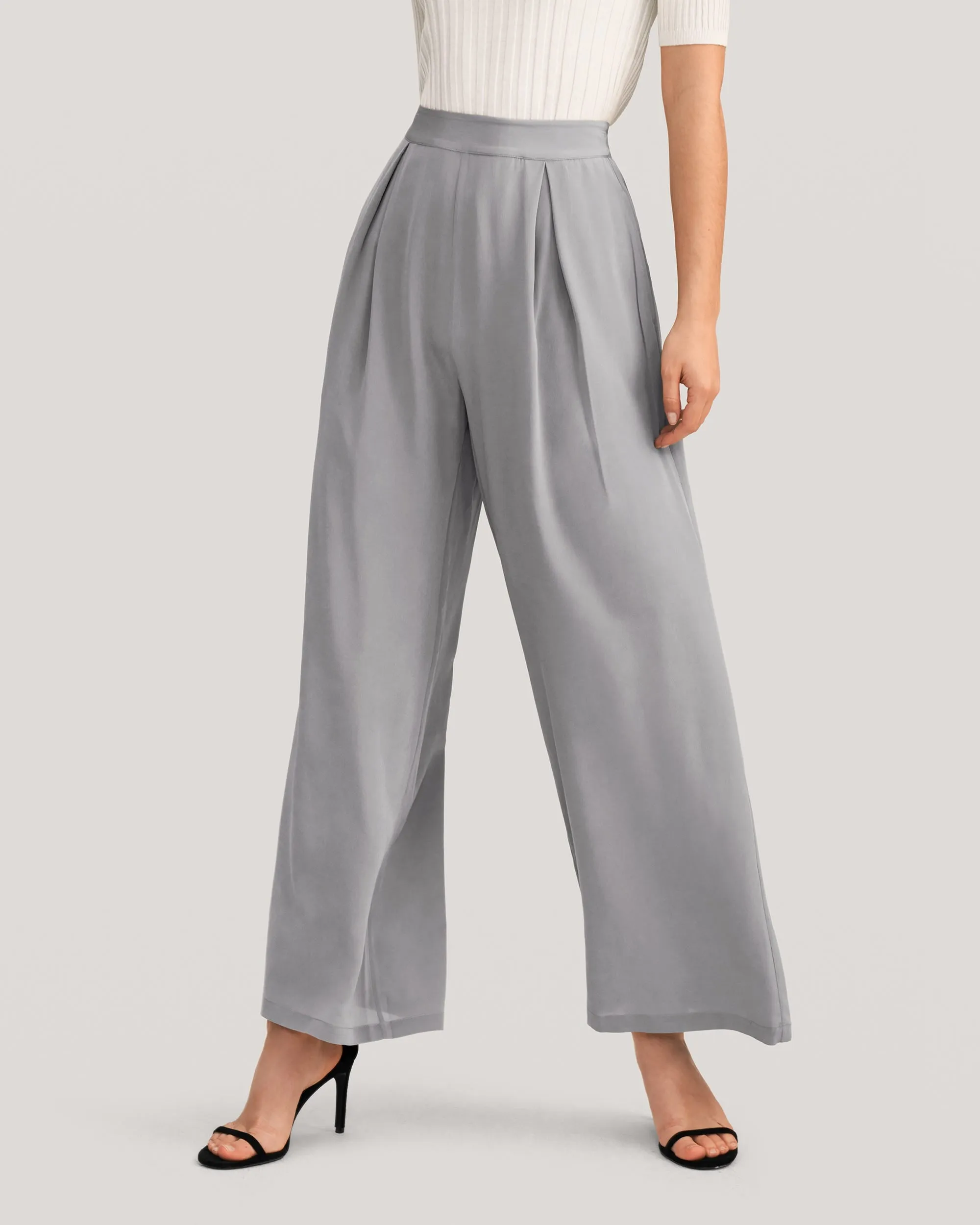 Smooth Silk Wide Leg Cropped Pants Classy