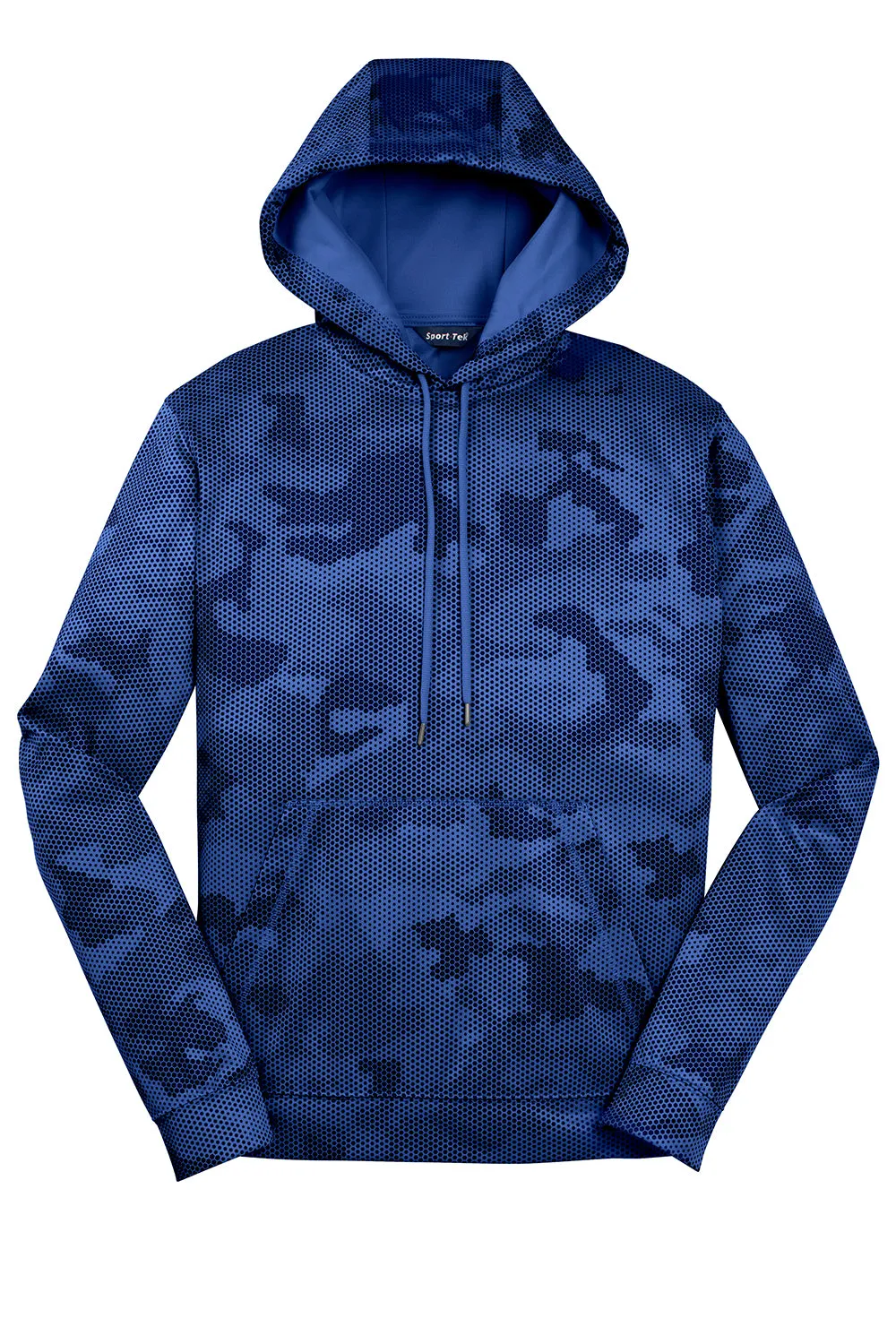 Sport-Tek Mens Sport-Wick CamoHex Moisture Wicking Fleece Hooded Sweatshirt Hoodie w/ Pouch Pocket - True Royal Blue