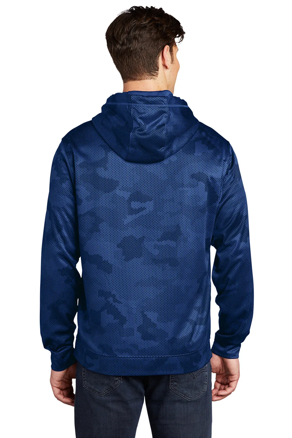 Sport-Tek Mens Sport-Wick CamoHex Moisture Wicking Fleece Hooded Sweatshirt Hoodie w/ Pouch Pocket - True Royal Blue