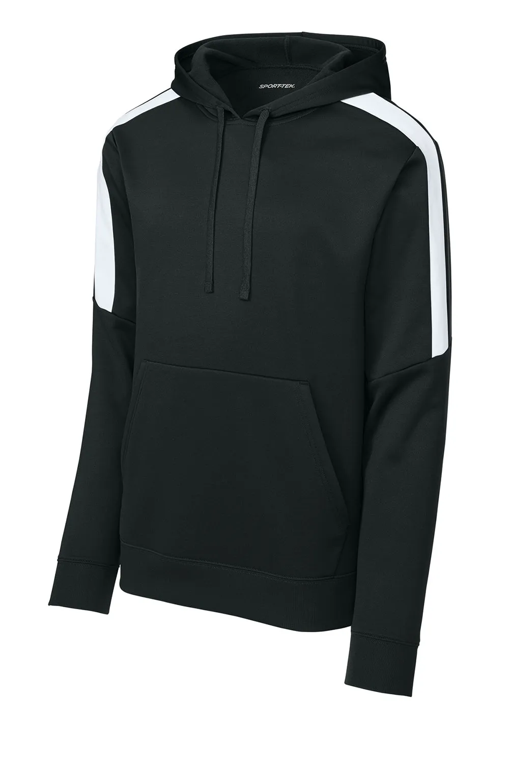Sport-Tek Mens Sport-Wick Moisture Wicking United Fleece Hooded Sweatshirt Hoodie w/ Pouch Pocket - Black/White