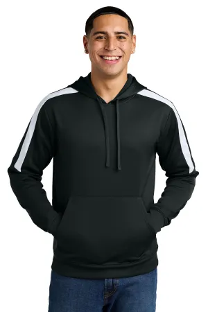 Sport-Tek Mens Sport-Wick Moisture Wicking United Fleece Hooded Sweatshirt Hoodie w/ Pouch Pocket - Black/White