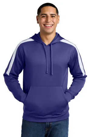 Sport-Tek Mens Sport-Wick Moisture Wicking United Fleece Hooded Sweatshirt Hoodie w/ Pouch Pocket - Purple/White
