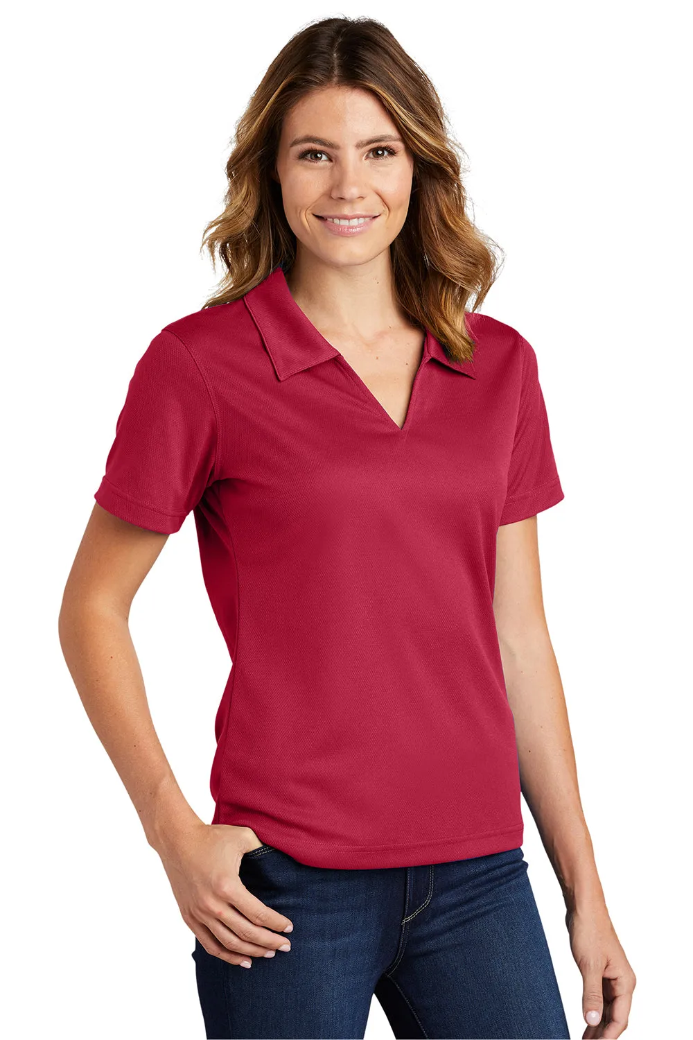 Sport-Tek Womens Dri-Mesh Moisture Wicking Short Sleeve Polo Shirt - Red