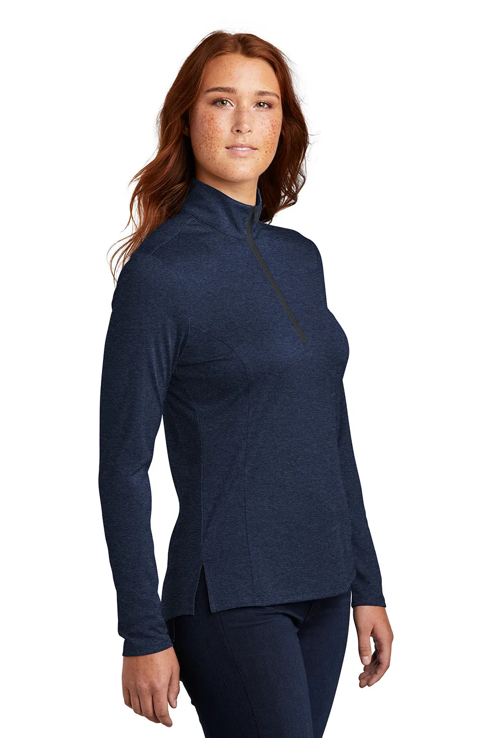 Sport-Tek Womens Endeavor Moisture Wicking 1/4 Zip Sweatshirt - Heather Dark Royal Blue