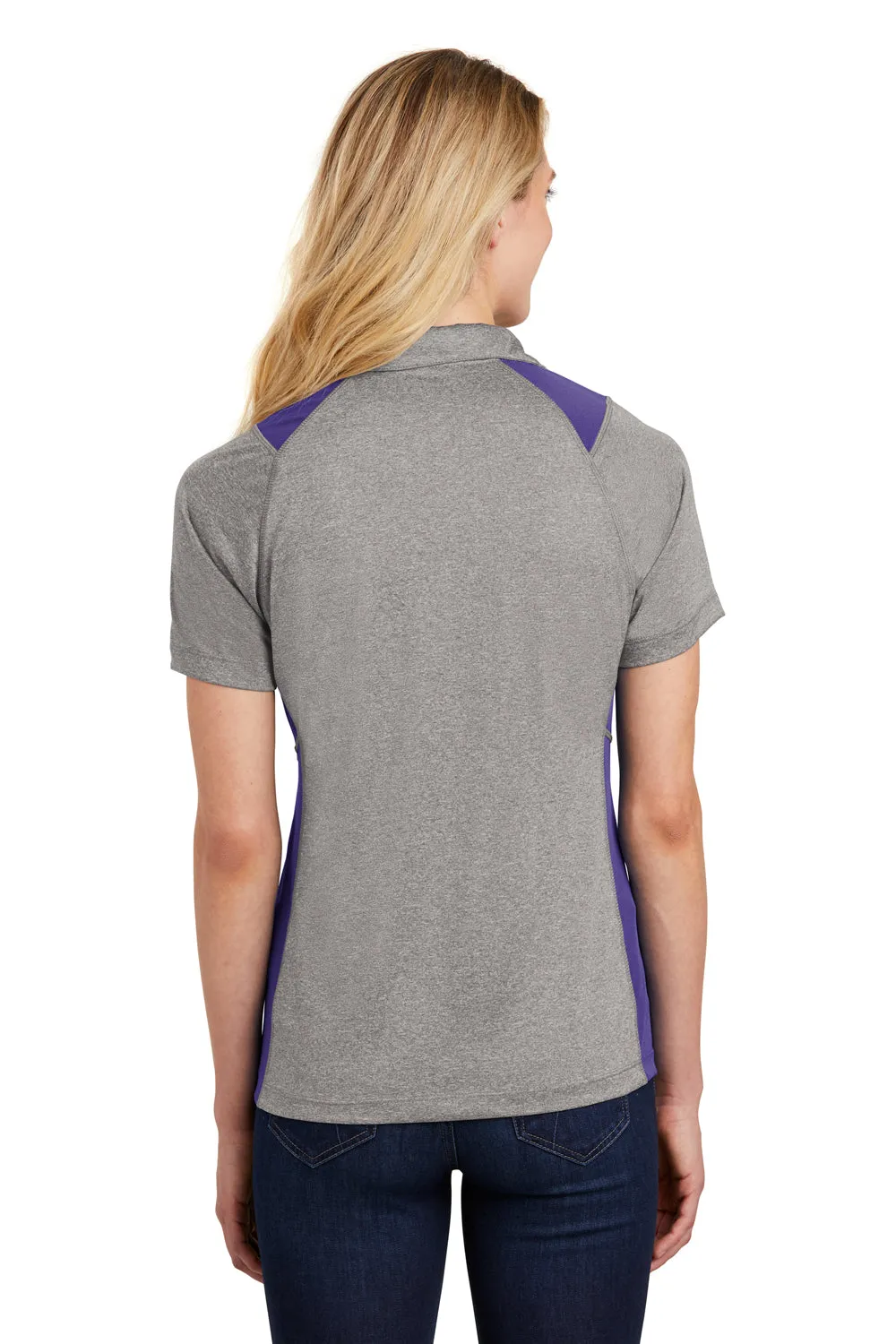 Sport-Tek Womens Heather Contender Moisture Wicking Short Sleeve Polo Shirt - Heather Vintage Grey/Purple