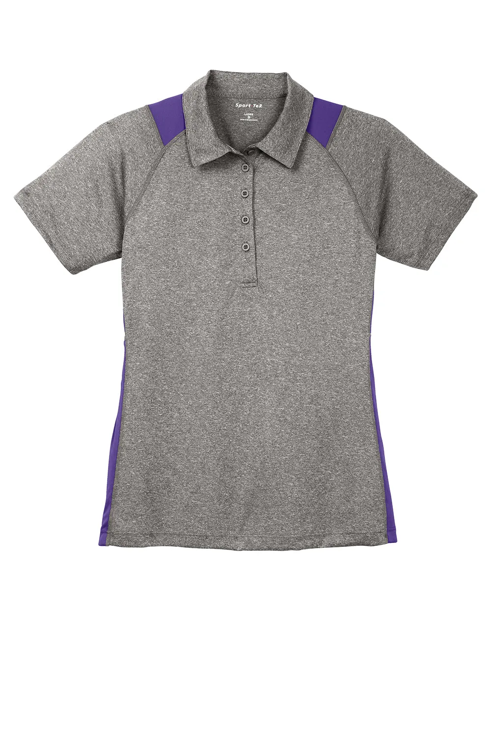 Sport-Tek Womens Heather Contender Moisture Wicking Short Sleeve Polo Shirt - Heather Vintage Grey/Purple