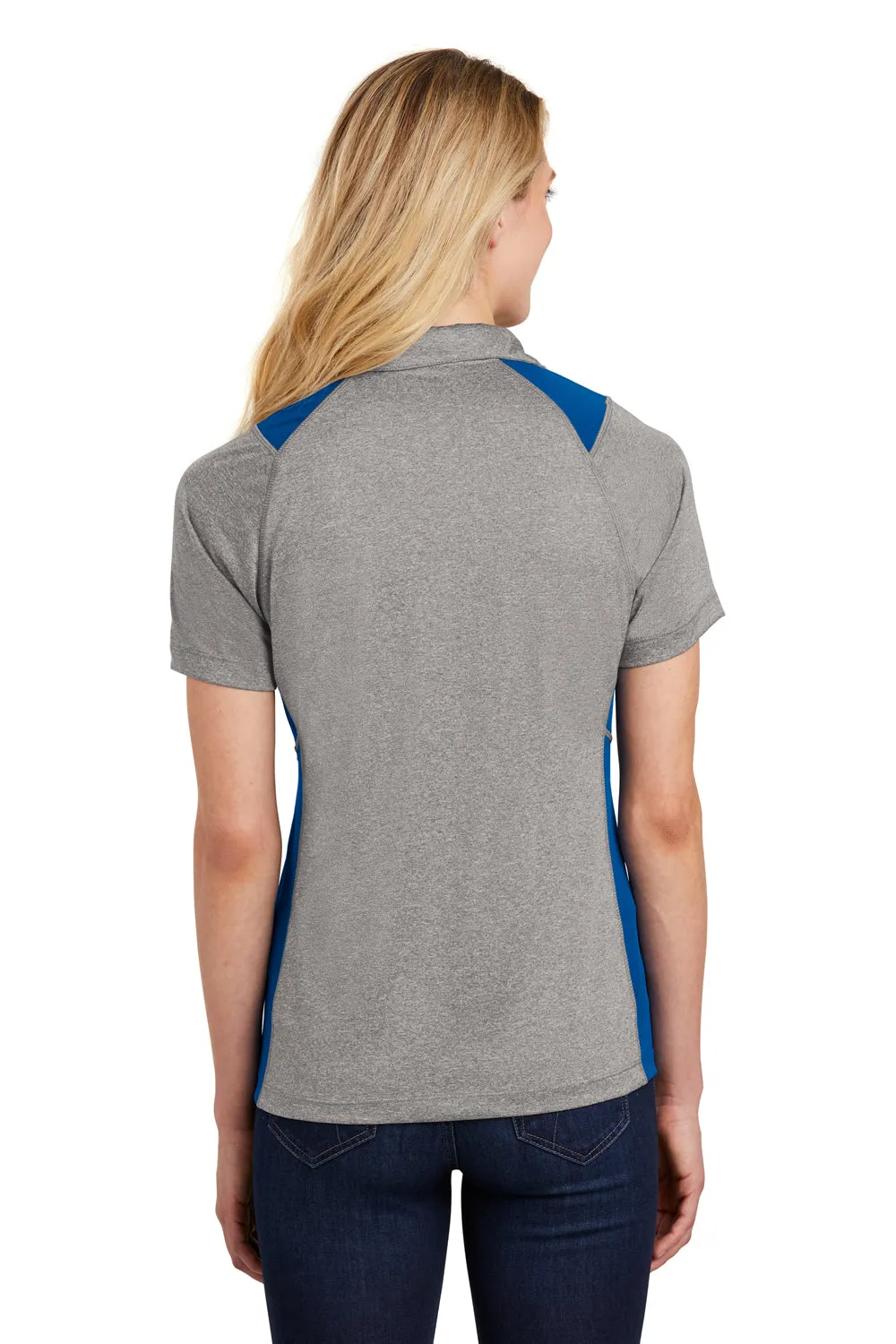 Sport-Tek Womens Heather Contender Moisture Wicking Short Sleeve Polo Shirt - Heather Vintage Grey/Royal Blue