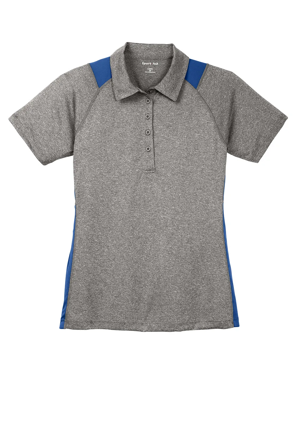 Sport-Tek Womens Heather Contender Moisture Wicking Short Sleeve Polo Shirt - Heather Vintage Grey/Royal Blue