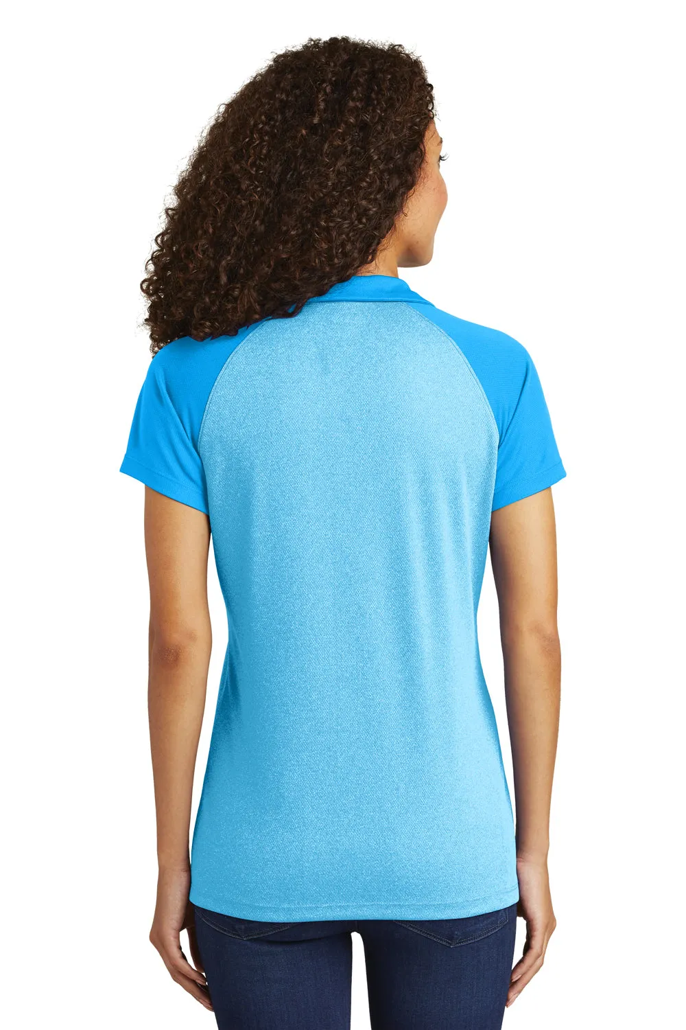 Sport-Tek Womens RacerMesh Moisture Wicking Short Sleeve Polo Shirt - Heather Pond Blue/Pond Blue - Closeout