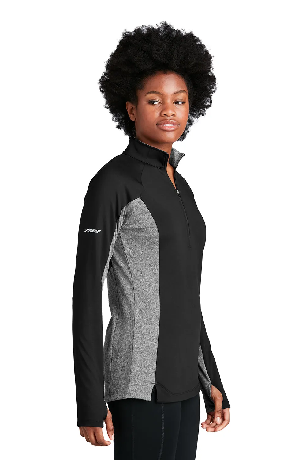 Sport-Tek Womens Sport-Wick Moisture Wicking 1/4 Zip Sweatshirt - Black/Heather Charcoal Grey