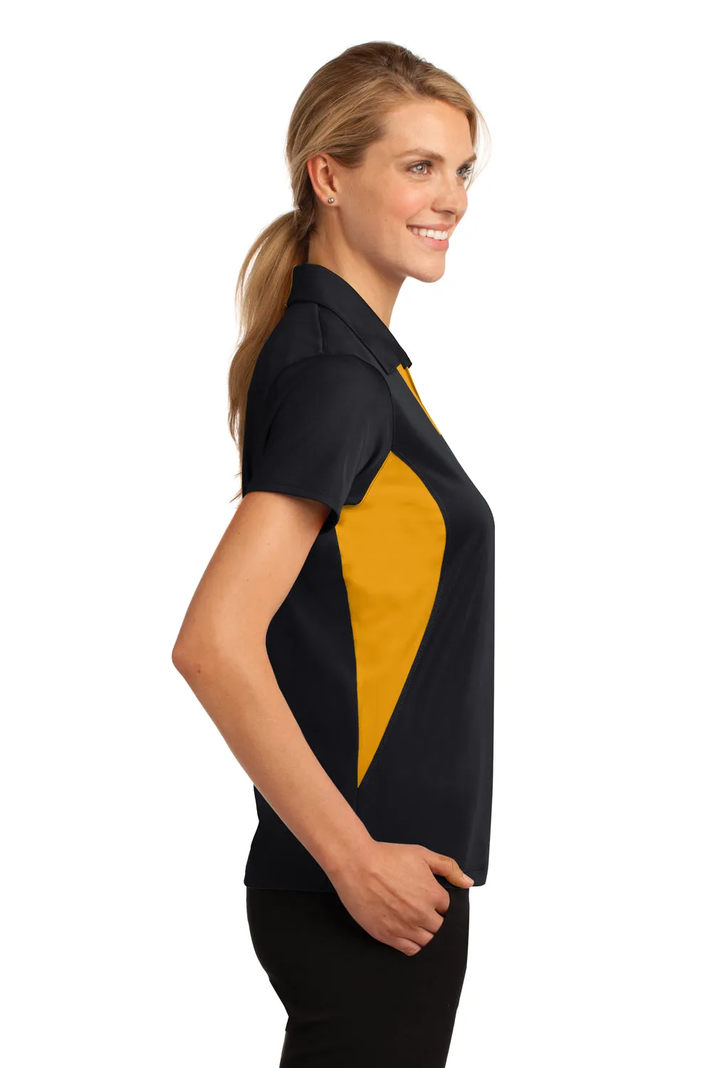 Sport-Tek Womens Sport-Wick Moisture Wicking Short Sleeve Polo Shirt - Black/Gold