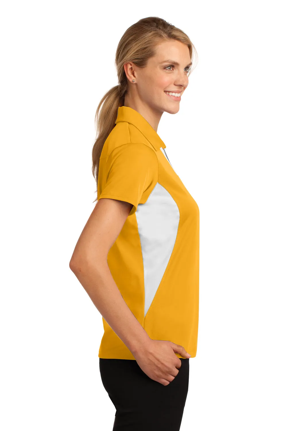 Sport-Tek Womens Sport-Wick Moisture Wicking Short Sleeve Polo Shirt - Gold/White - Closeout