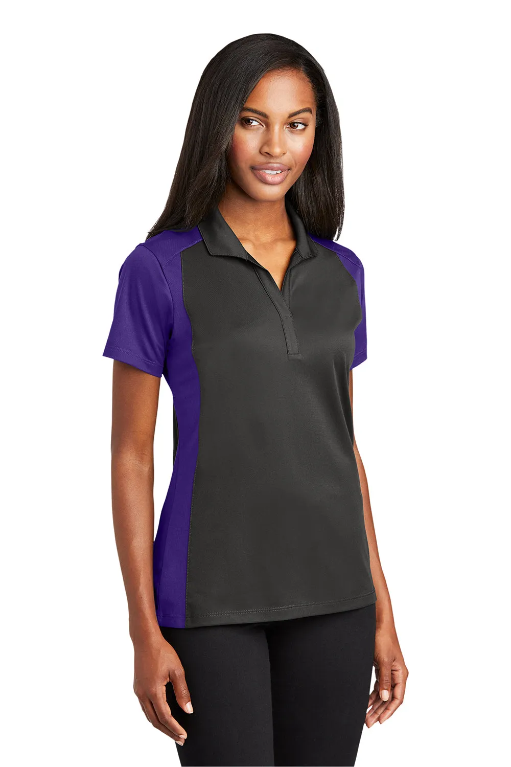 Sport-Tek Womens Sport-Wick Moisture Wicking Short Sleeve Polo Shirt - Iron Grey/Purple