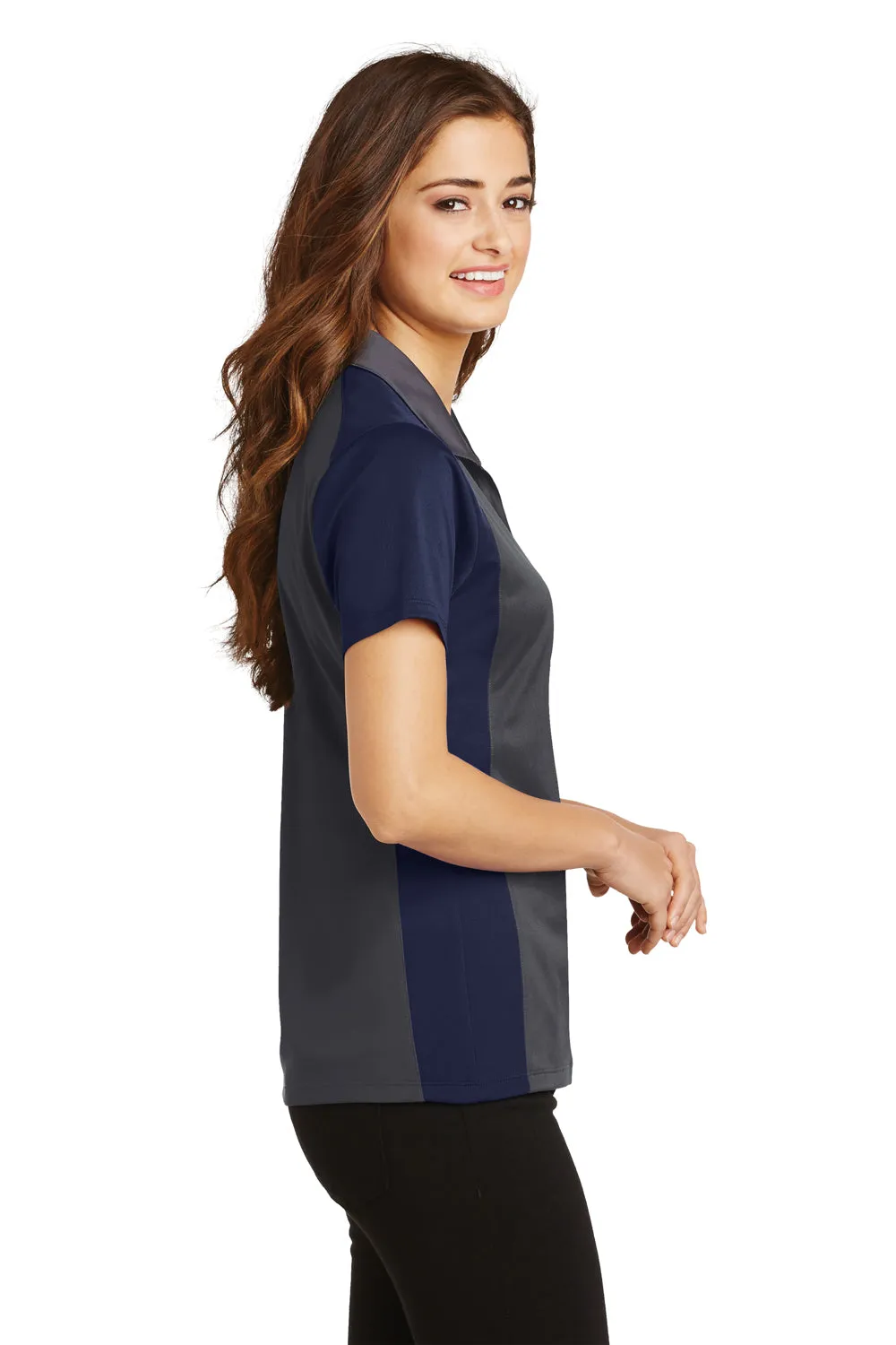 Sport-Tek Womens Sport-Wick Moisture Wicking Short Sleeve Polo Shirt - Iron Grey/True Navy Blue - Closeout