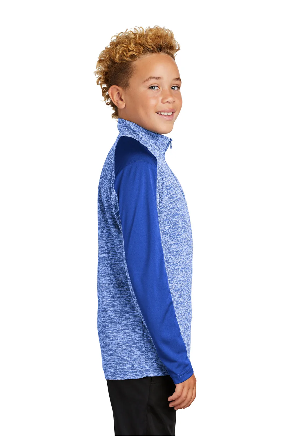 Sport-Tek Youth Electric Heather Moisture Wicking 1/4 Zip Sweatshirt - True Royal Blue Electric/True Royal Blue