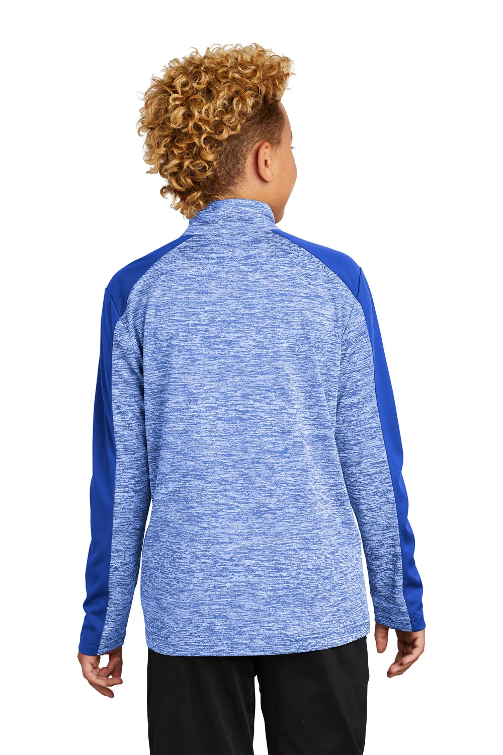 Sport-Tek Youth Electric Heather Moisture Wicking 1/4 Zip Sweatshirt - True Royal Blue Electric/True Royal Blue